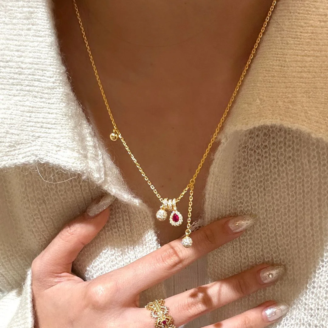 خمر رائعة فاخرة روبي الكرة الصغيرة قلادة مطعمة الماس موضة شرابات طوق سلاسل مجوهرات الزفاف الجميلة #4