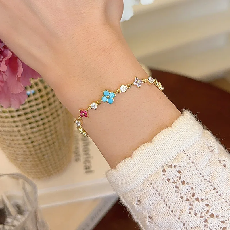 

Artisan-Crafted Colorful Floral Bracelet - Diamond-Cut Unique Statement Elegant Jewelry