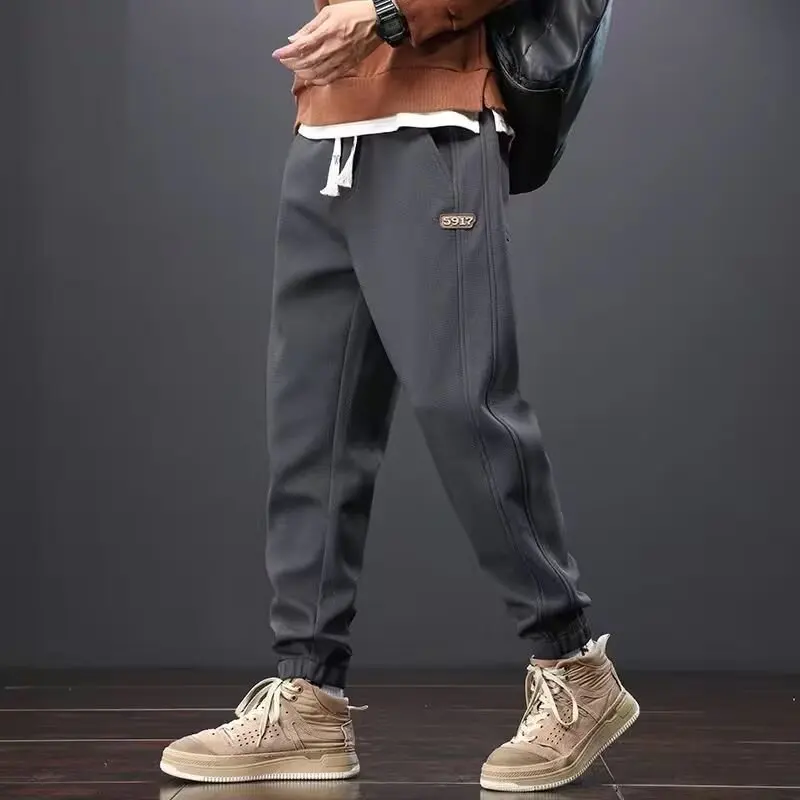 

Pants Men's Sports Sweatpants Autumn and Winter Loose Tied Feet Large Size Drawstring Casual Trousers Velvet Versatile Overalls