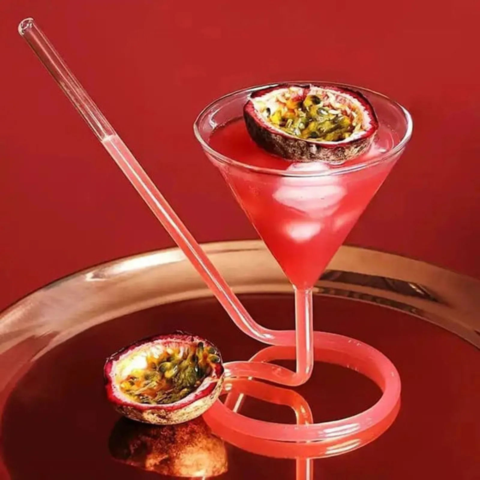 Creative Glass Spiral Cocktail Glass Rotating Wine Glass Straw Cups Transparent Characteristic Fahion Liquor Glass Bar & Kitchen