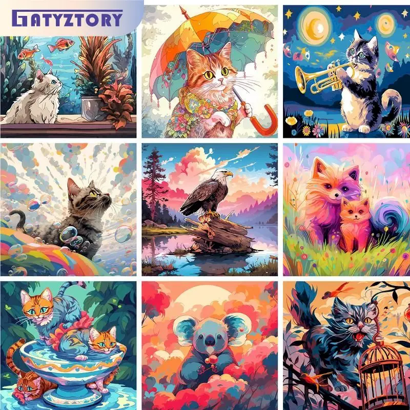 

GATYZTORY Diy Painting By Numbers With Frame Cartoon Cat Sets Animals Drawing Coloring By Numbers Crafts Modern Wall Art Picture