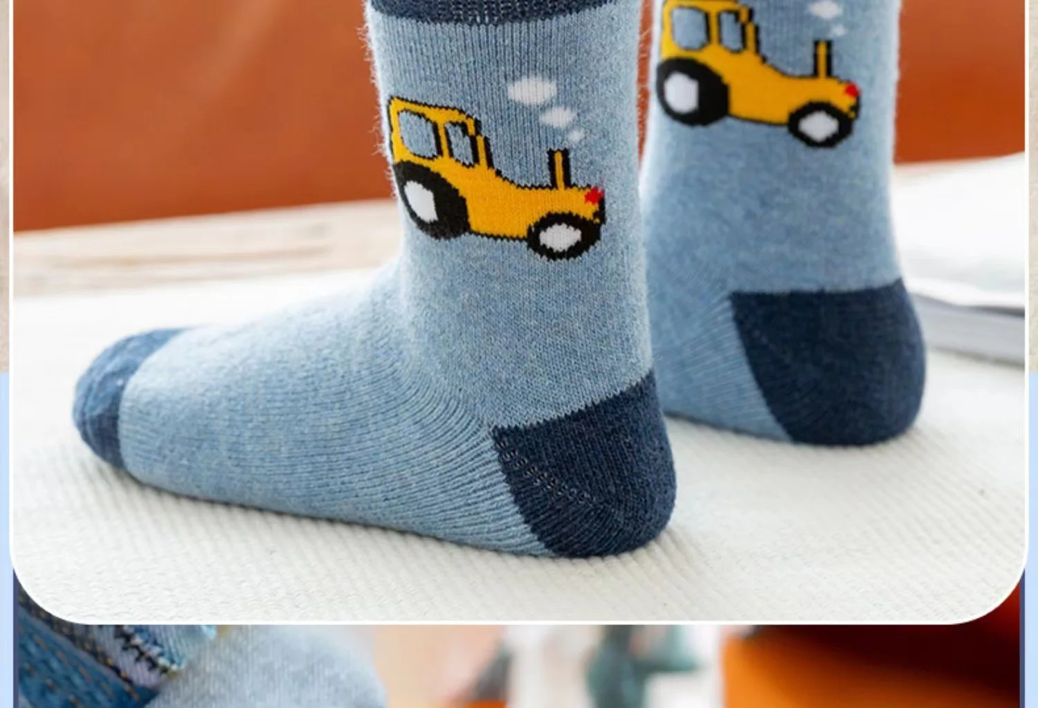 5 Paar Kinder-Thermo-Fleece-gefütterte Frottee-Socken mit mittlerer Wade, rutschfest, für den Winter, warm, für Babys und Kleinkinder, Unisex, Bodensocken für Jungen und Mädchen – Detail 9