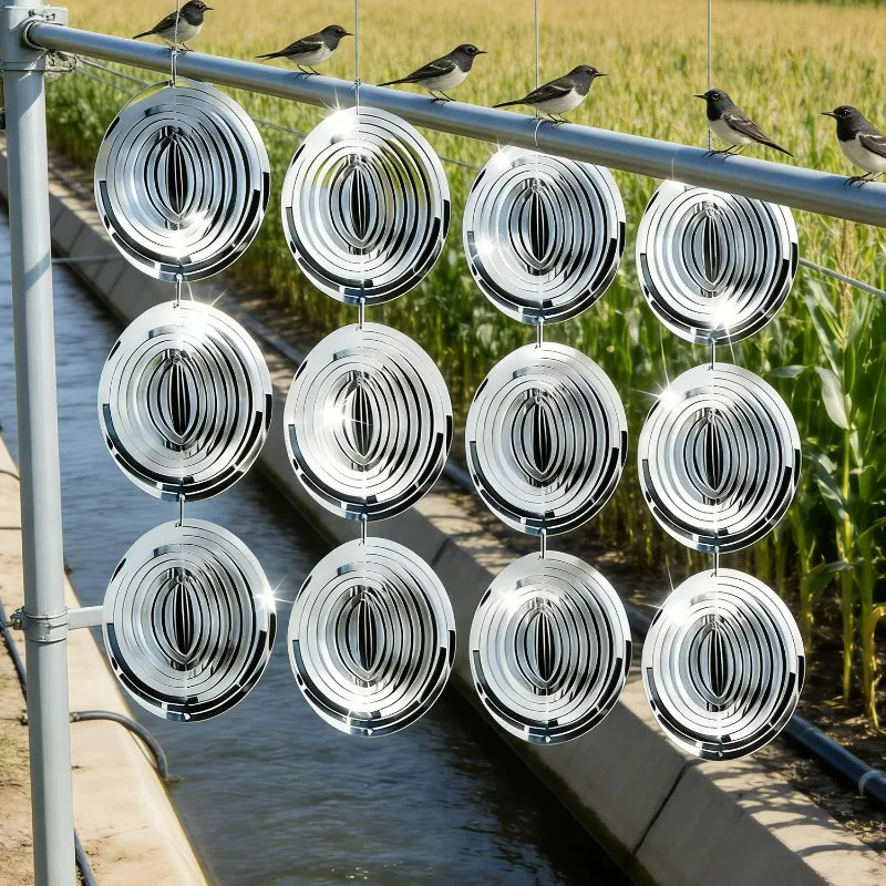Reflective Bird Repellent Devices Steel Reflective Bird Repellent with Hook 3D Rotating Round Heart Garden Yard Decoration