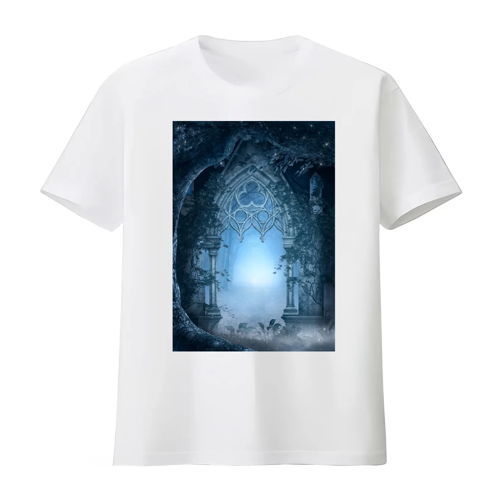 The blue enchanted passage T-Shirt Summer Casual Cotton Tee Oversized Streetwear Tops Vintage Graphic Print Unisex Men Women