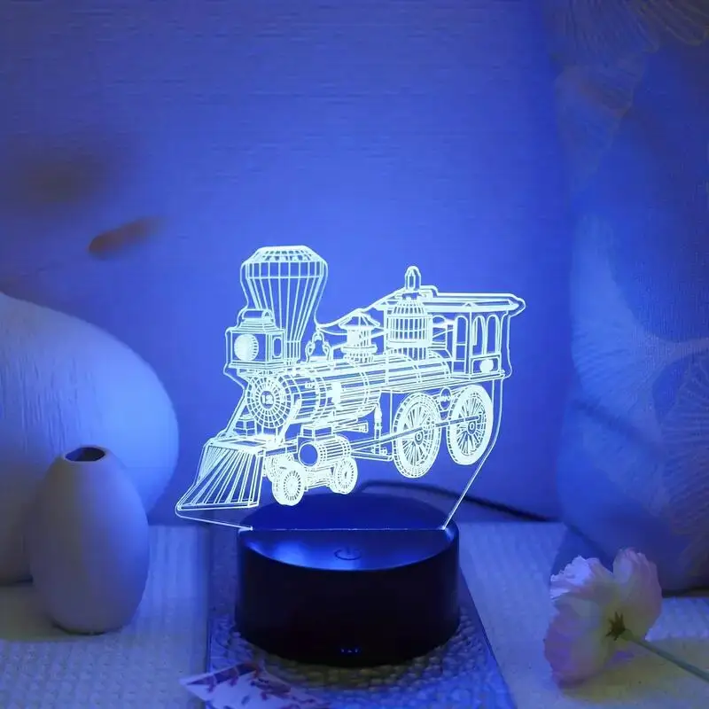 1pc  Train  3D Night Light, 3D Optical Illusion Lamp With Touch, 7-Color Changing Ambient Light For Bedroom