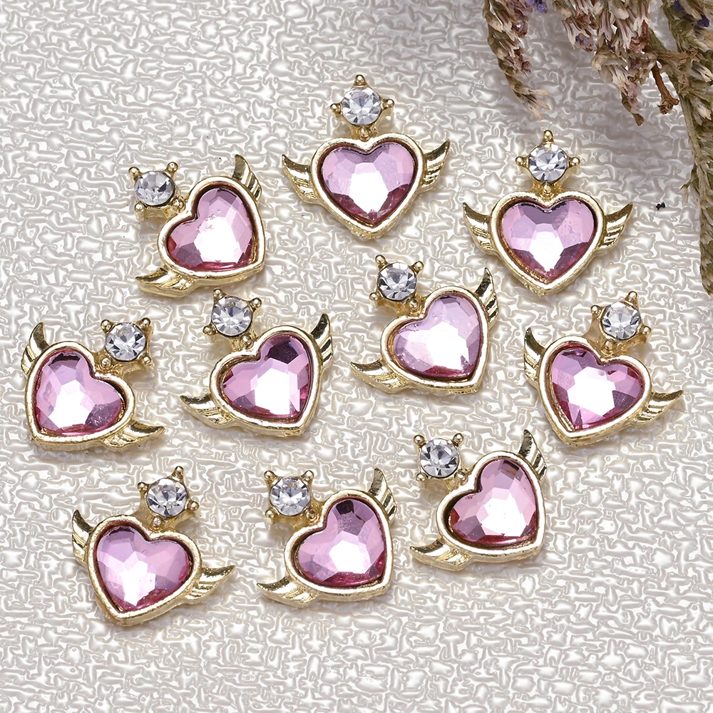 10Pcs Sailor Heart Moon Rhinestone Decoration Valentine's Day Love Heart 3D Nail Charms 11*11mm Metal Pink/Clear Nail Crystal &*