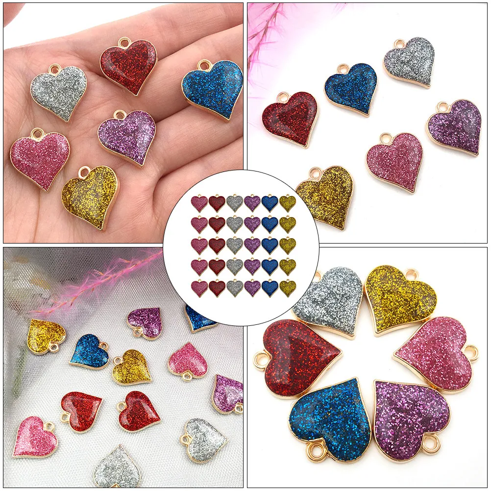

30 шт. подвесок-сердечек из сплава для творчества, креативные украшения, аксессуары для изготовления ожерелий и браслетов, декоративные элементы, подвески-сердечки из сплава