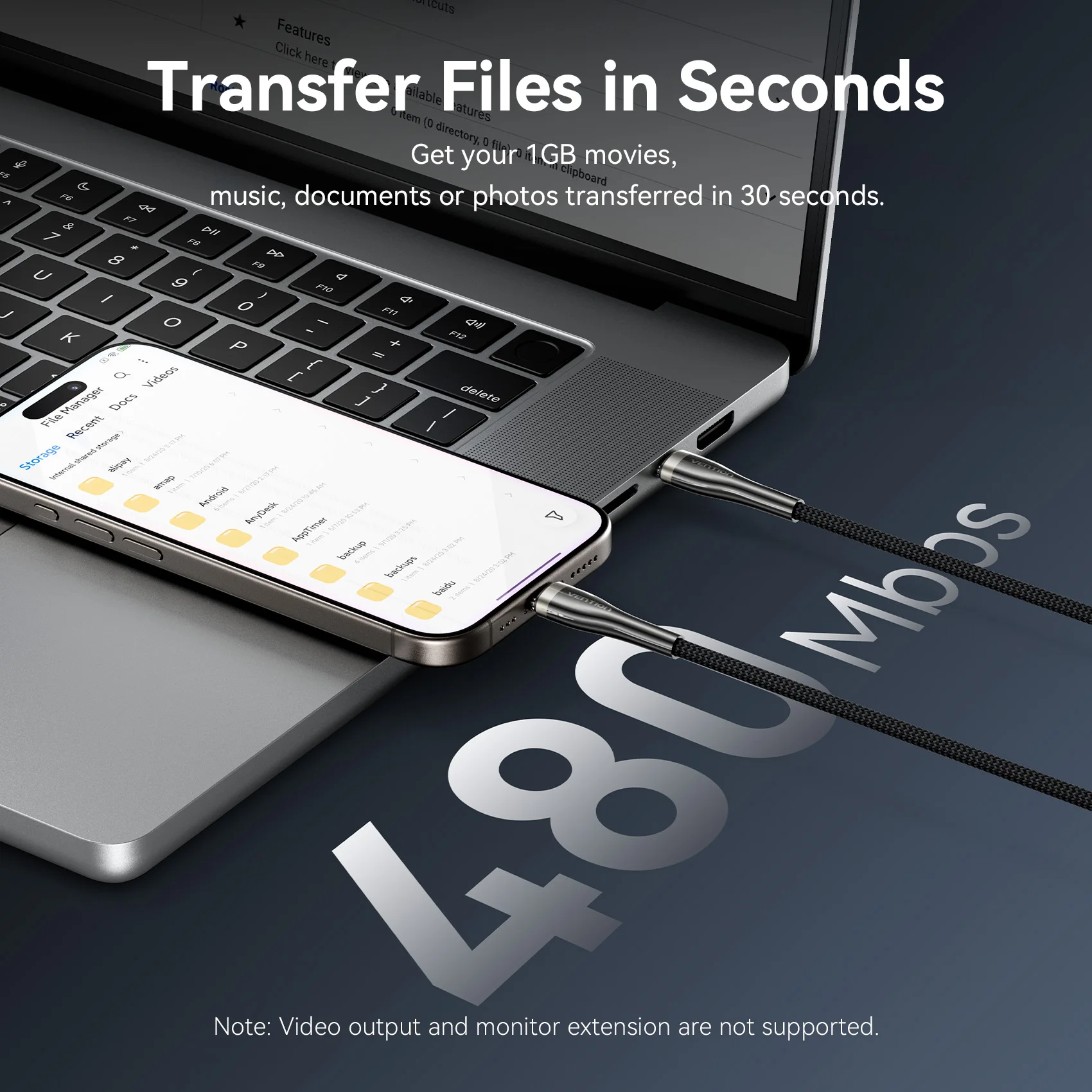 Кабель Vention 100 Вт USB Type C к USB C для Iphone 17 Быстрая зарядка USB-C PD Зарядное устройство Провод для Iphone 16 15 Macbook Samsung