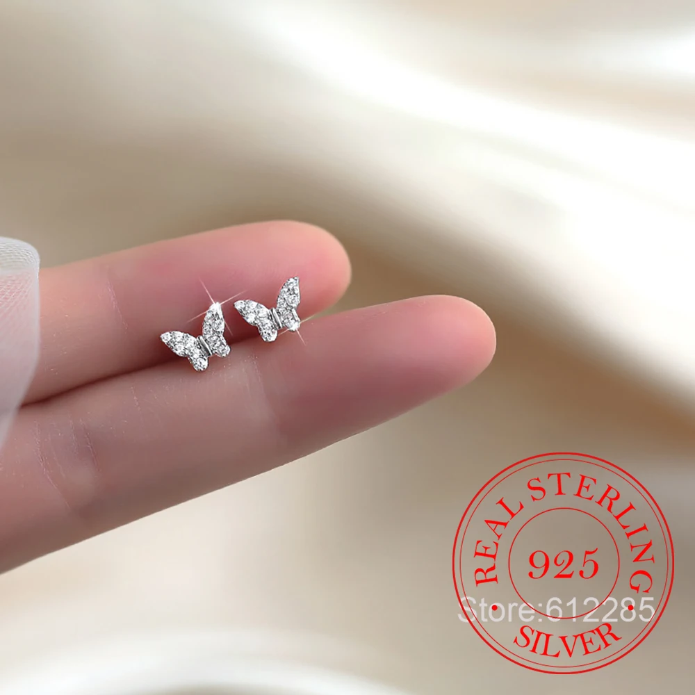 925 Sterling Silber Nette Kristall Schmetterling Stud Ohrringe Für Frau Weihnachten Geschenke Piercing Schmuck Aretes De Mujer Party Geschenke