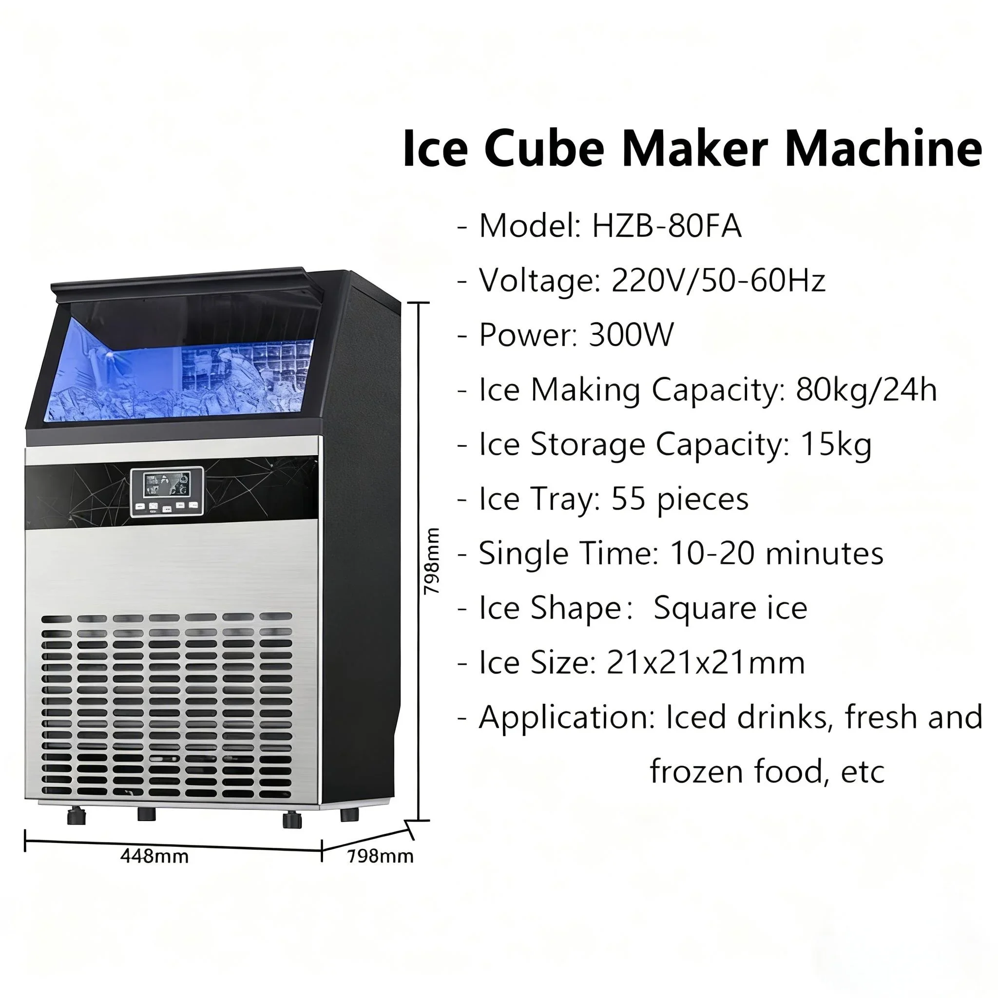 Ice Maker Machine Commercial 80kg Ice Cube Makers Automatic Ice Block Making Machine for Business Price Home Food Shop