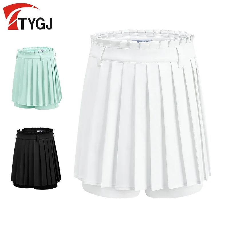 TTYGJ Ladies Ruffle Waist Pleated Golf Culottes Women Anti-exposure Soft Golf Skirts Stretch Training Skorts with Inner Shorts