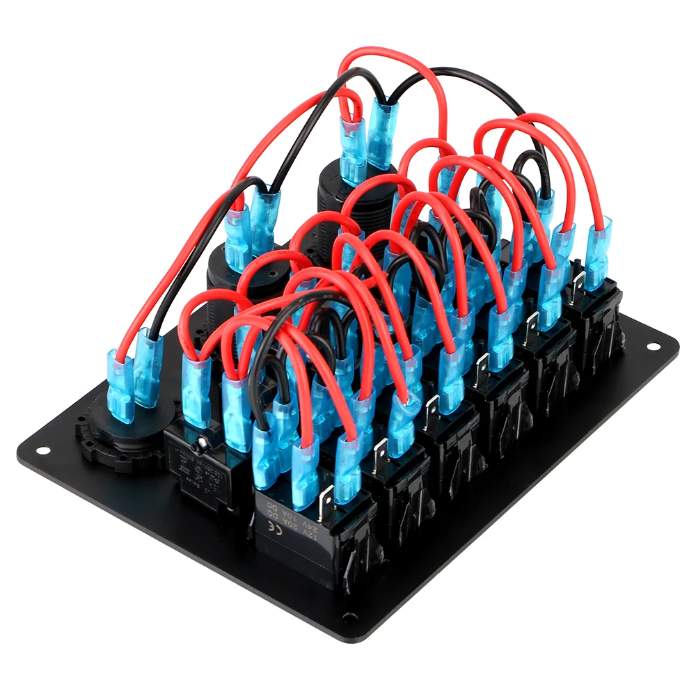 Para RV coche camión remolque DC 12V/24V 6 Gang Panel de interruptor basculante Panel de aluminio voltímetro Digital barco marino circuito LED disyuntor