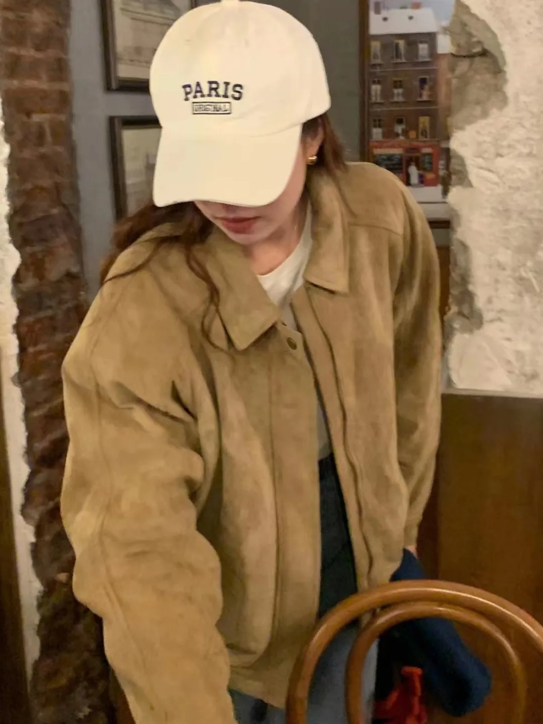 ort Women's Leather Jaet Autumn Winter Loose Fit Brown Retro Sle Motorcycle Baseball Coat Warm Sli Campus Streetwear