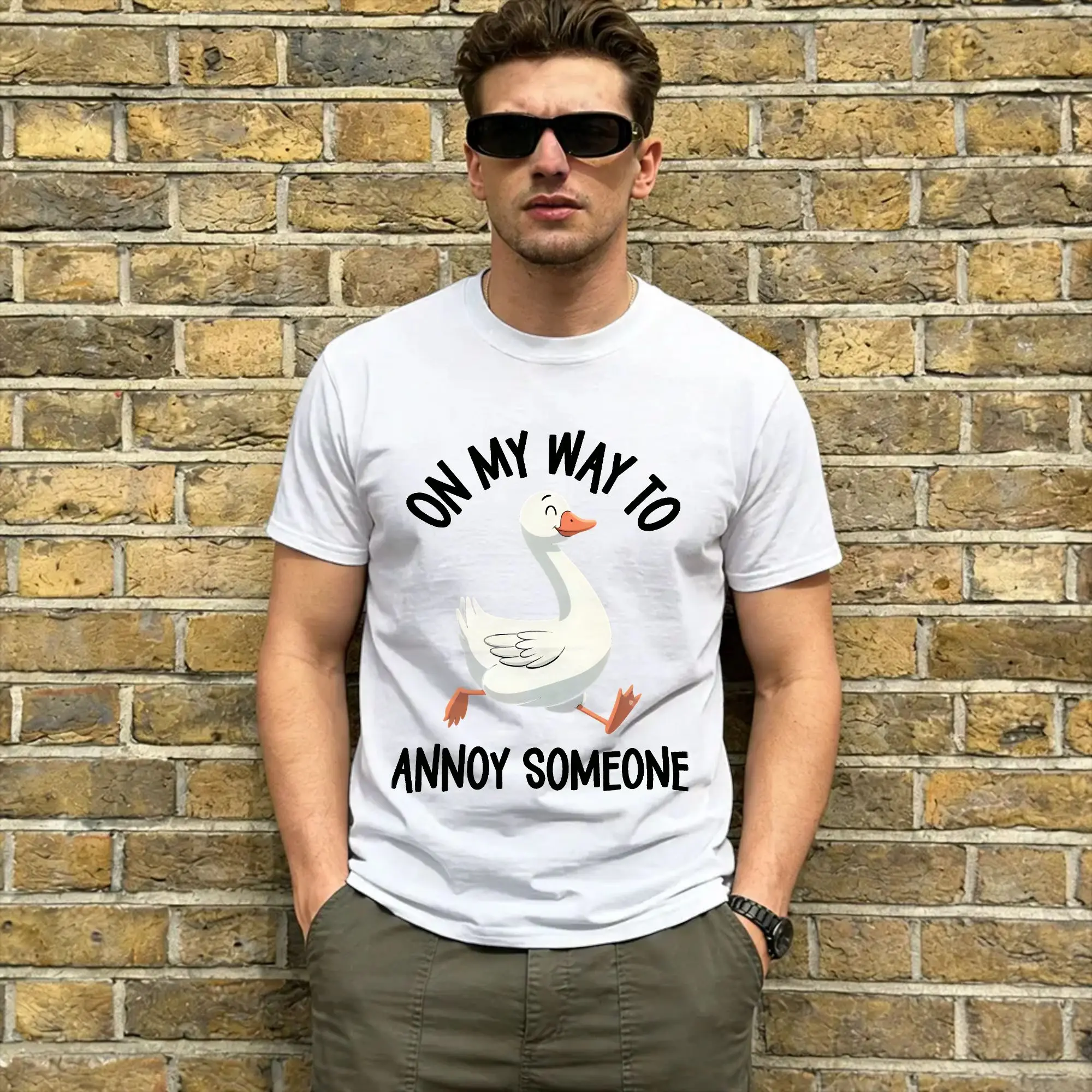 Funny Duck Graphic Pure Cotton T Shirt For Men Summer On my way to annoy someone Classic T-Shirts Crew Neck Trending Tees