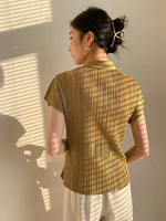 Miyake Pleated Cardigan Single Breasted Short Sleeve Polo Shirt Women Spring Summer Korean Fashion Causal Comfortable Clothing - Image 2