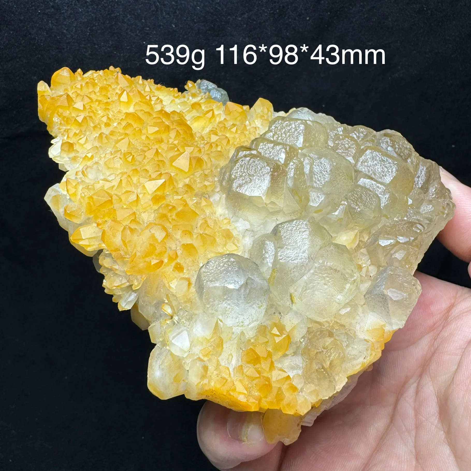 Natural Fluorite Yellow Crystal Clear Quartz Cluster Symbiosis Specimen Healing Stone Desk Decor