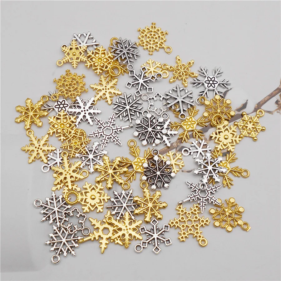 100g/Pack Christmas Snowflake Charms Random Mixed Colors Alloy Pendant Findings Xmas Decor Crafts Jewelry Making Accessory