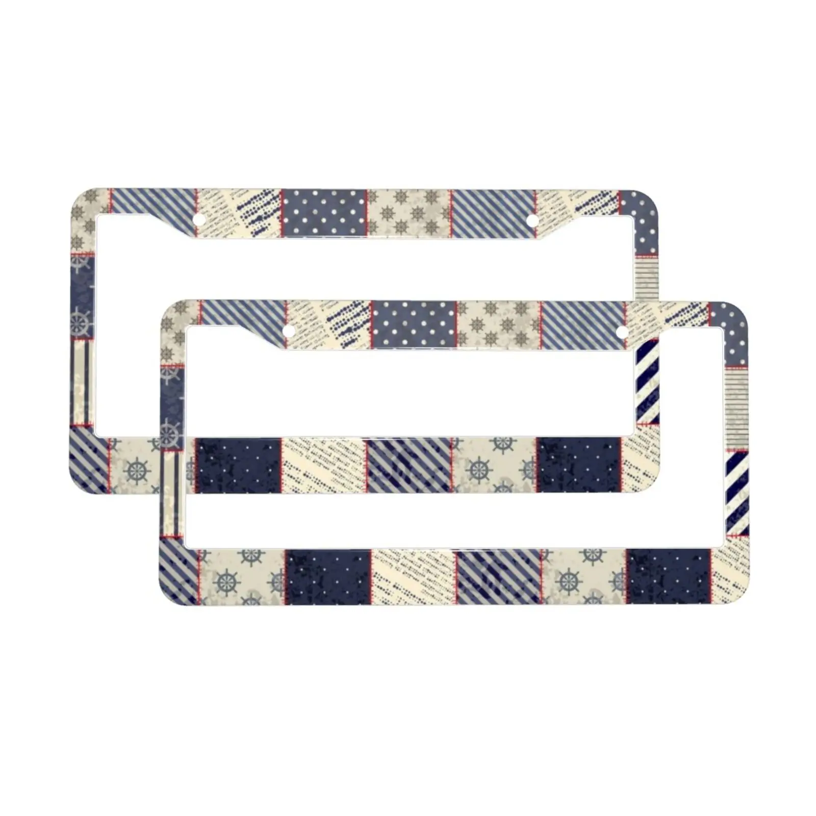 Ocean Voyage Checkered Pattern Standard Aluminum Alloy Car License Plate Cover Car Accessories Waterproof License Plate Cover