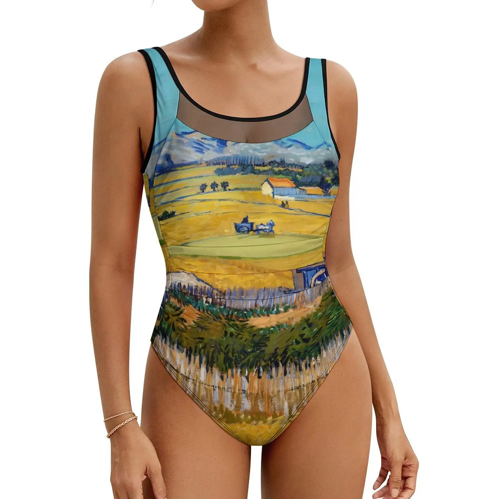 

Van Gogh Swimsuit Harvest at La Crau Push Up Swimwear One Piece Vacation Bath Bathing Suit Swimsuits Graphic Beachwear Plus Size