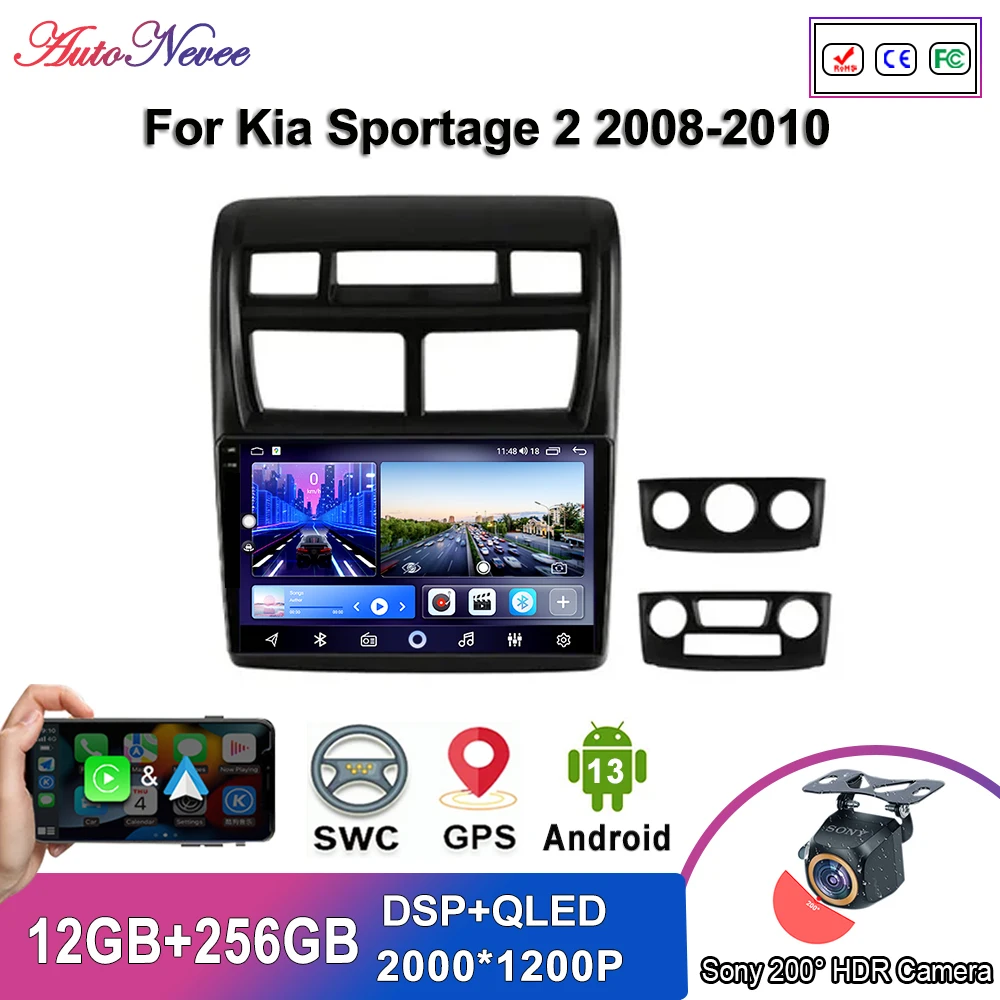 Мультимедиа Android 14 для Kia Sportage 2 2008-2010, автомобильный плеер, GPS-навигация, авторадио, стерео экран, без 2Din, головное устройство, 5G, WIFI