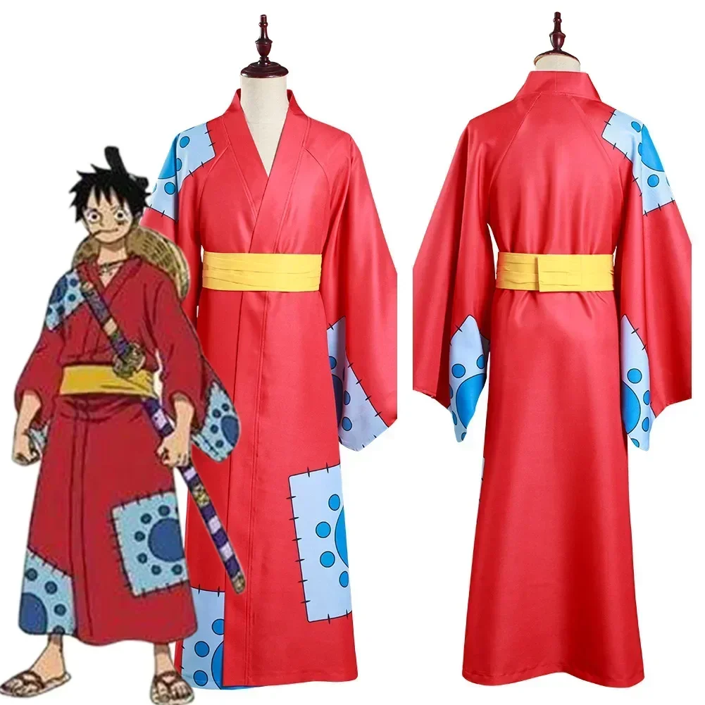 Disfraz de Cosplay de Monkey D. Luffy del Arco del País de Wano, con Sombrero, Kimono y Yukata, Personalizado para Halloween