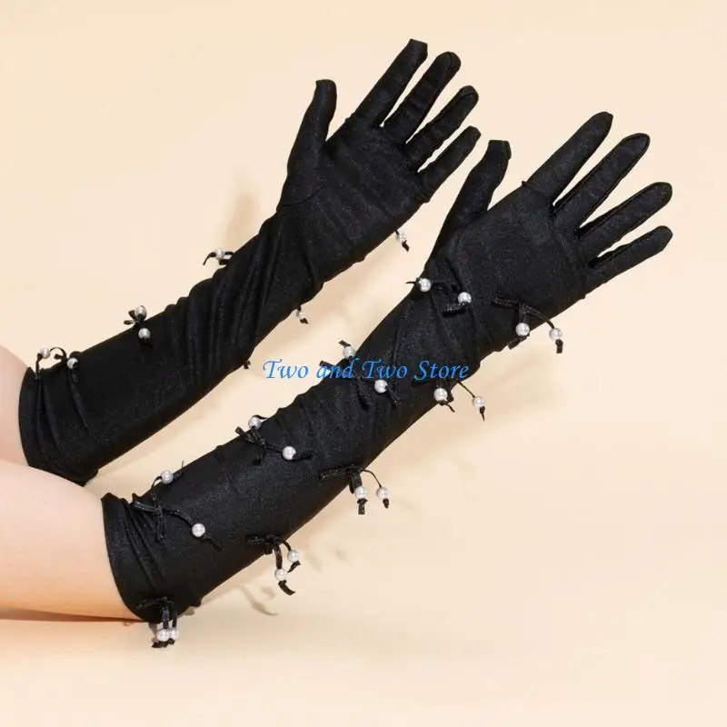 HX6F سيدة العروض المرحلة الخرز قفازات النادي الليلي قفازات الكوع الطرف العروض المرحلة قفازات قفازات فستان السهرة #5