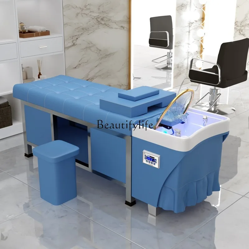 

01-Thai massage shampoo beauty bed integrated barber shop fumigation head treatment water circulation flushing bed