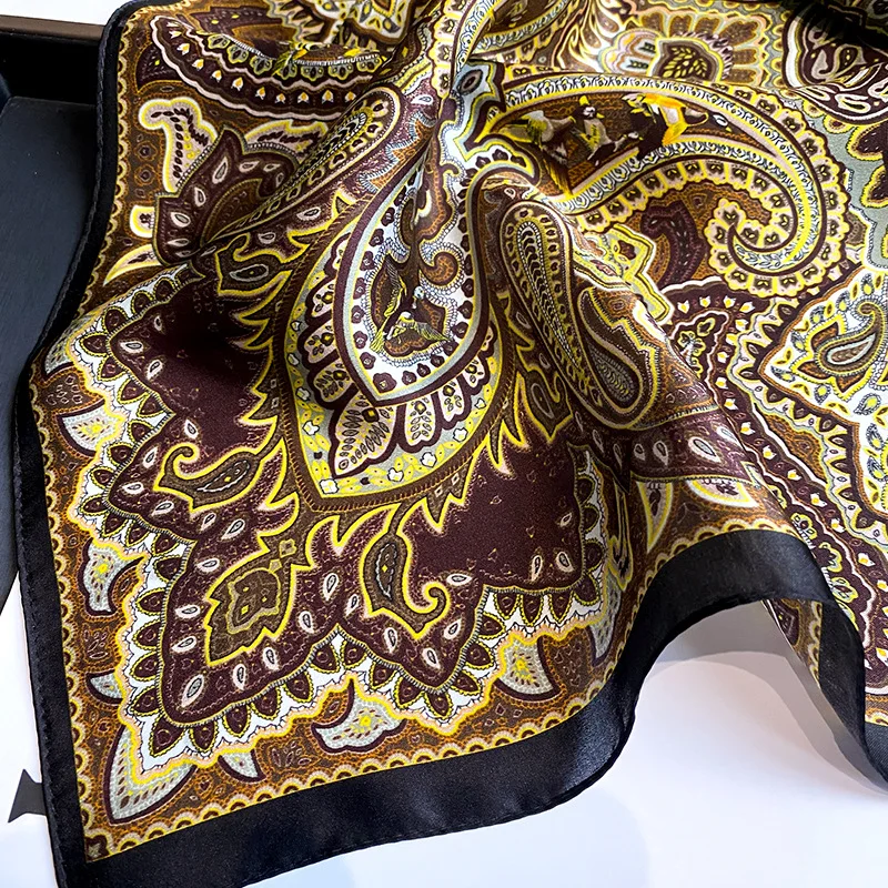 Pure Silk Fashion Print  Square Neck Scarf Women Lady Summer Paisley Foulard Shawls Wraps Bufanda Head Kerchief Bandana 2023