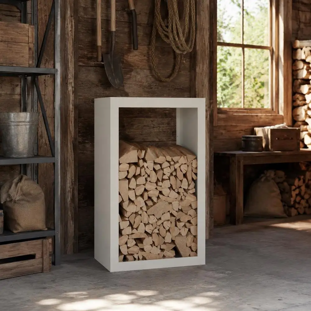 Support à bois de chauffage en acier robuste, support de stockage de bûches en métal avec conception ventilée pour la circulation de l'air, structure robuste pour foyer et terrasse extérieure, noir, 60x40x100 cm