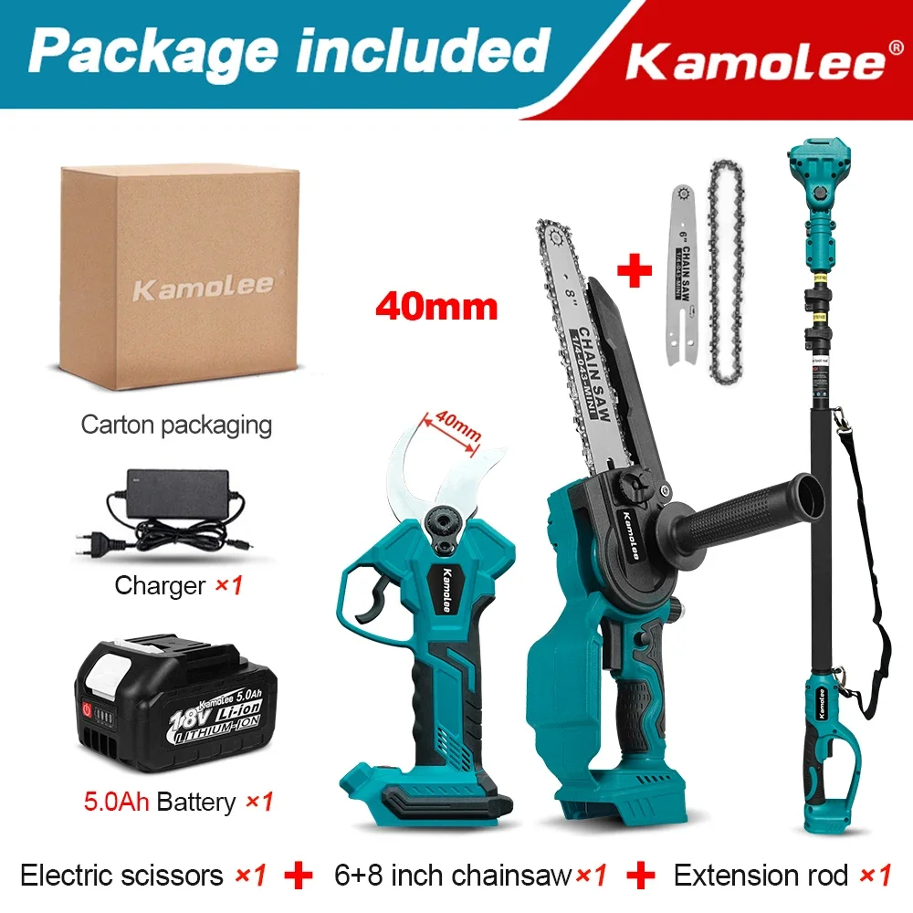 Kamolee draadloos oplaadbare schaar, 2,5 m verlengstok kan worden gebruikt voor 50 mm/40 mm elektrische snoeischaren en 6/8 inch elektrische zagen, tuingereedschapset