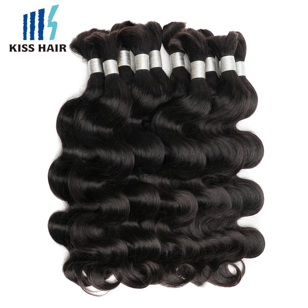 Body Wave Remy Hair Extension, Bulk Cabelo Humano para Trança, Pacotes de Cor Preta sem Tramas, 1kg, 16 a 30 Polegada, Fábrica Atacado