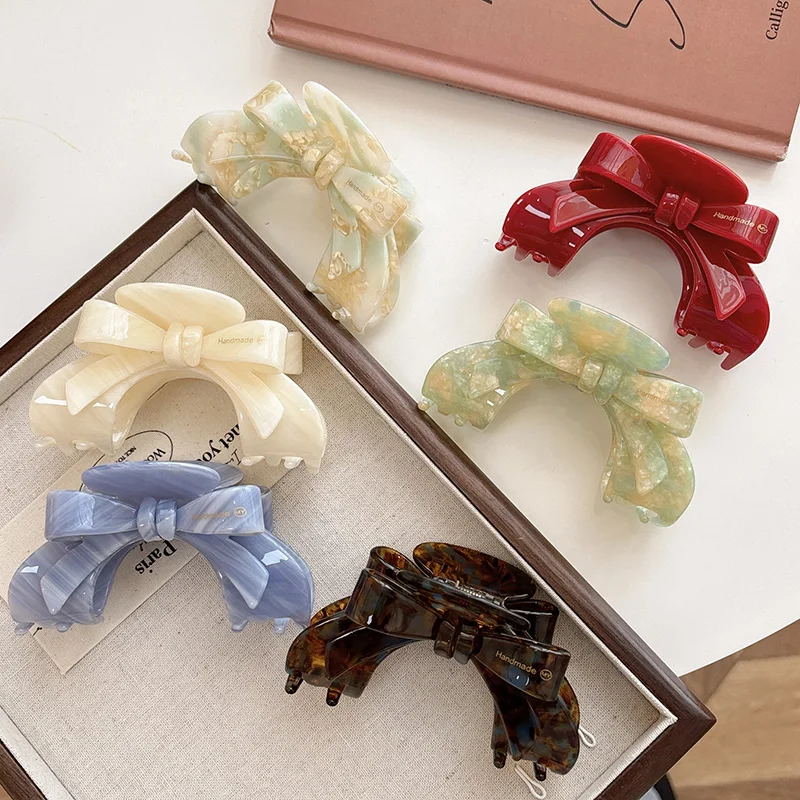 French Women Hair Clips Fashion Bows Acetate Claw Clip Korean Trendy Hair Accessories Temperament Girls Hairpin Female Headdress