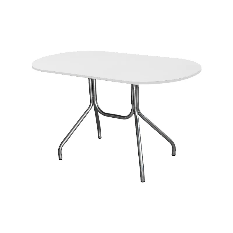 

Medieval green solid wood dining table for home use, simple stainless steel oval office desk, small household dining table