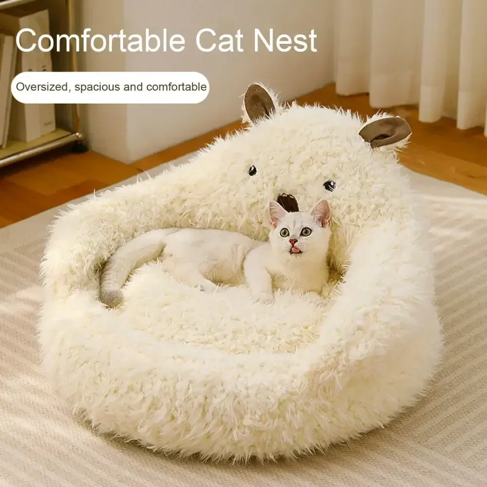 

Warm Pet Sofa Bed for Small Self-Warming Dods and Cats Soft Long Plush Alpaca Comfortable Shape Cat Sleeping Bed Donut Pet Bed