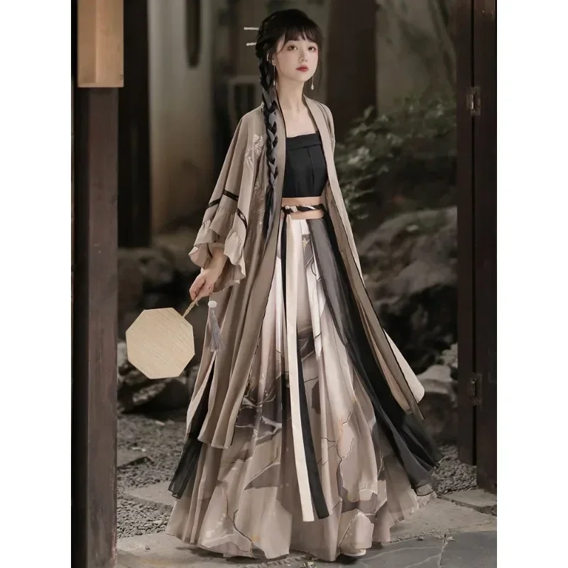 

Autumn Original Song Dynasty Khaki Lotus Leaf Printed Hanfu Dresses 3pcs Women Ancient Princess Cosplay Costumes Halloween XL