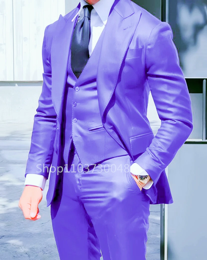 

Formal Light Purple Single Button Peak Lapel Blazer Business Men Suit 3PCS Jacket Vest Outfits Casual Party Prom Wedding Set