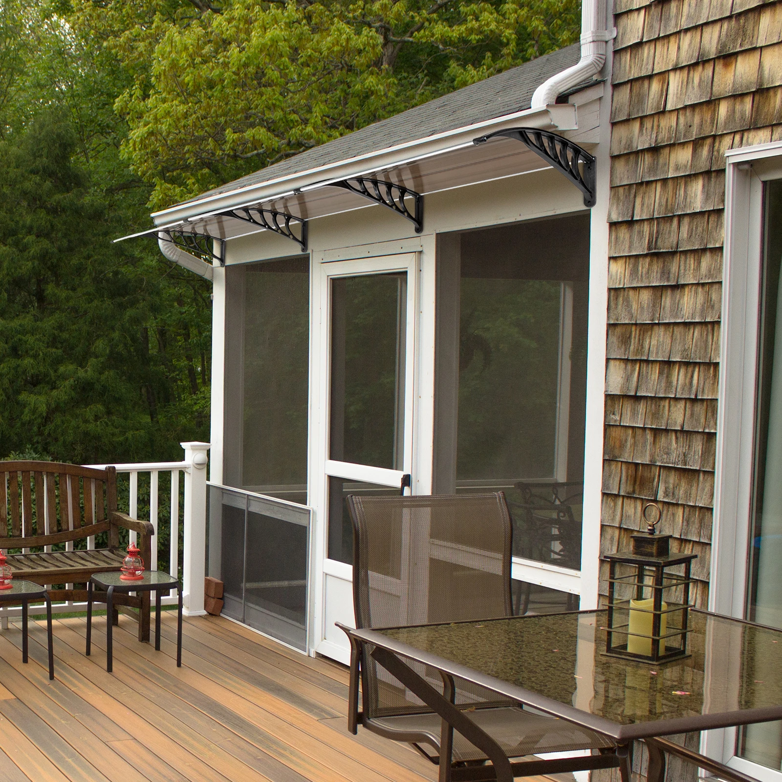 

HT-300 x 100 Household Application Door & Window Rain Cover Eaves Brown Board & Black Holder