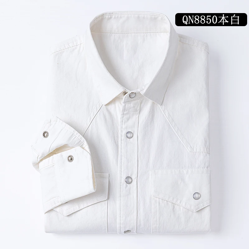 

Collar Simple Solid Color Stylish Casual Men's Top Pure Cotton Double-pocket Long-sleeve Shirt Tailoring Comfortable Turn-down