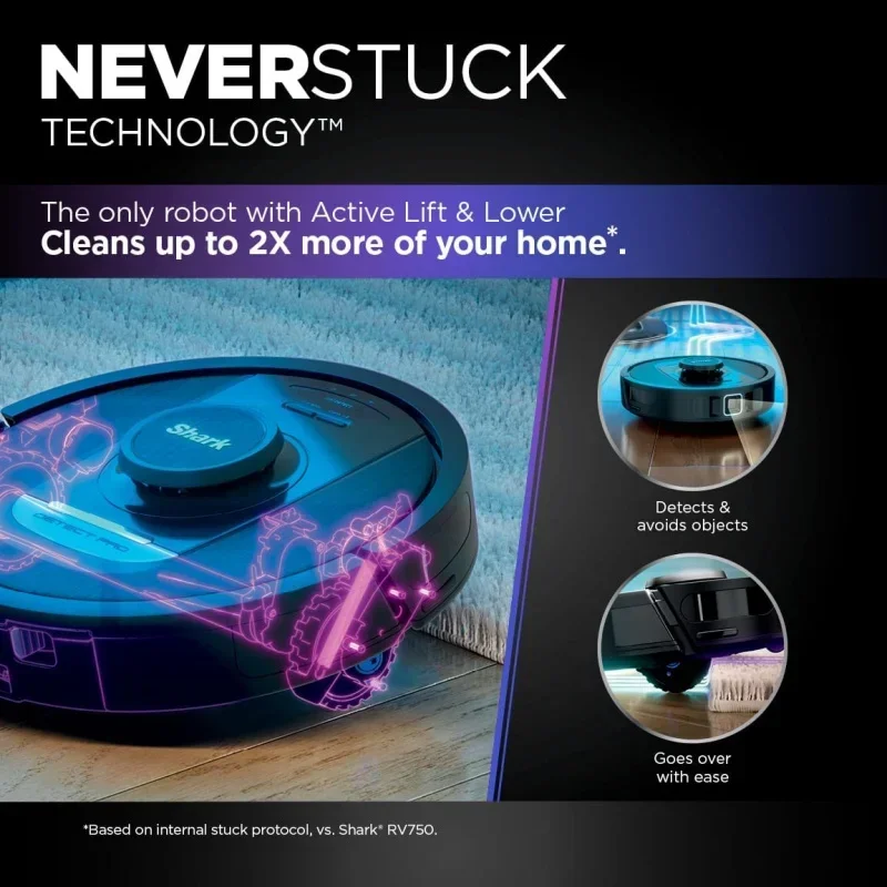 QWShark Detect Pro Self-Empty Robot Vacuum with NeverStuck Technology,Hardfloors,30 Day Capacity HEPA Bagless Base,(AV2820S)