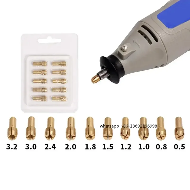 10Pcs/set Drill Chucks Adapter 0.5mm-3.2mm Mini Drill Chucks for Dremel Chuck Adapter Micro Collet Brass for Power Rotary Tool