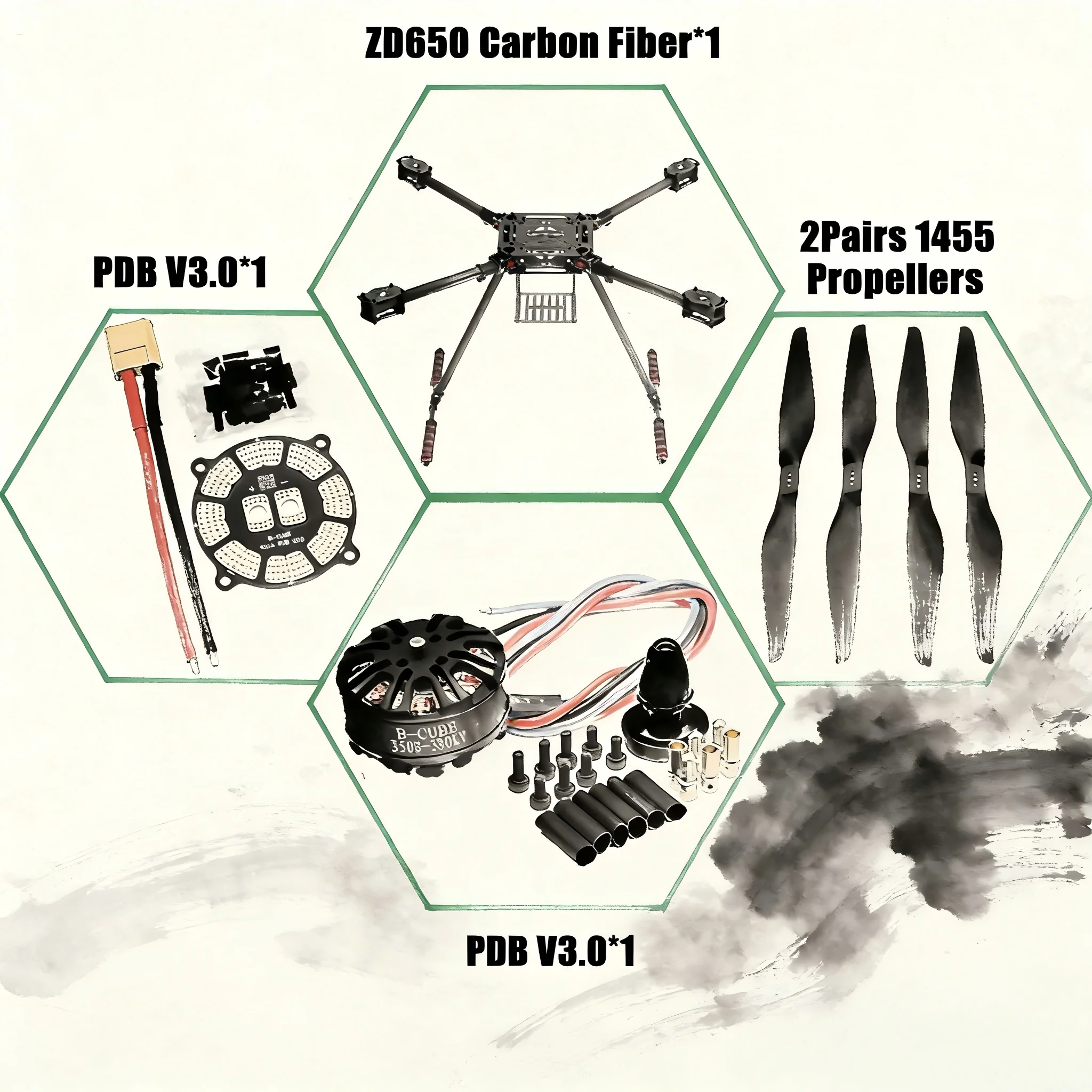 

Angeltoy ZD650 650mm Carbon fiber Quadcopter Frame FPV Quad with Carbon Fiber Landing Skid Motor ESC 40A
