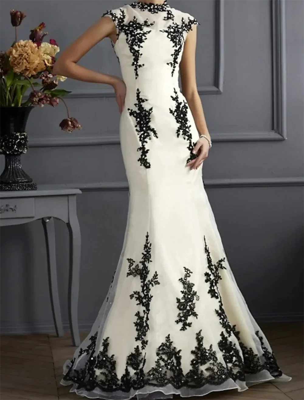 Mother of the Bride dresses A Line  elegant  High neck train  lace  satin  tulle  short sleeves Floor length SleevlessCustomized