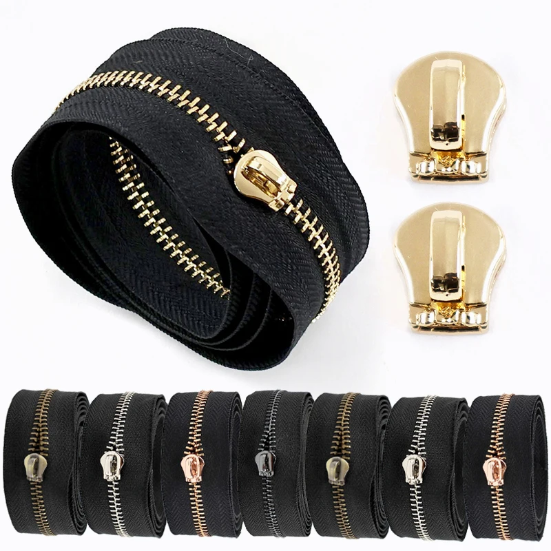 

3Yards Metal Zippers Tape + 6Pcs Zips Sliders 3# 5# Bag Closure Zip Roll Bag Replace Zipper Puller Repair Kit DIY Accessories