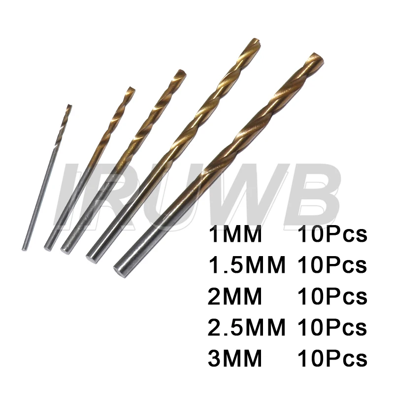 50Pcs High Speed Steel Titanium Coated Twist Drill Bits Set Ti-plated 1mm-3mm For Metal Wood Plastic Power Tool Accessories