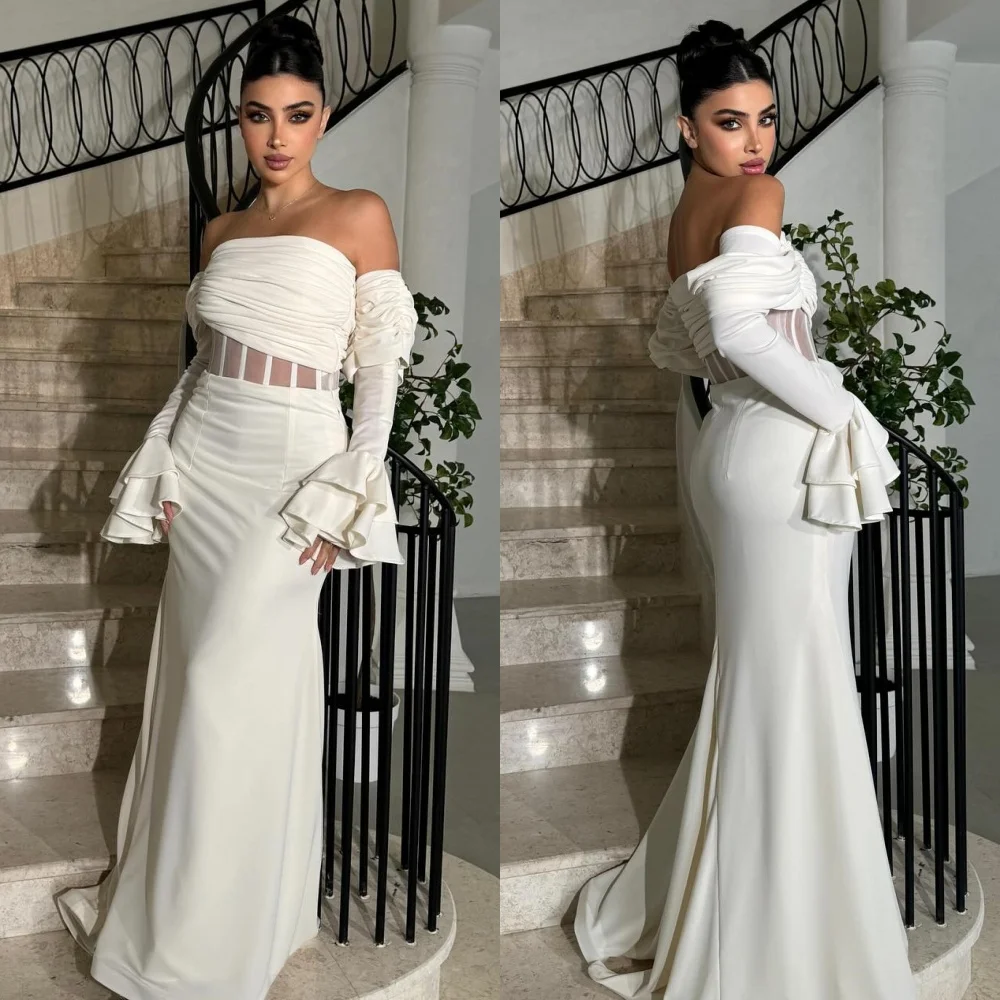 

Customized Fashion Sizes Available Jersey Pleat Ruched Straight Off-the-shoulder Long Dresses Bespoke Occasion Dresses Classic