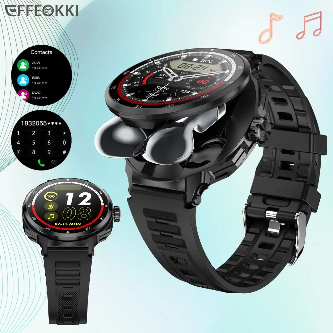 Wireless Smart Watch with Earbuds for Men 2 in 1 Fitness Tracker Heart Rate Monitor NFC Waterproof Sports Watch