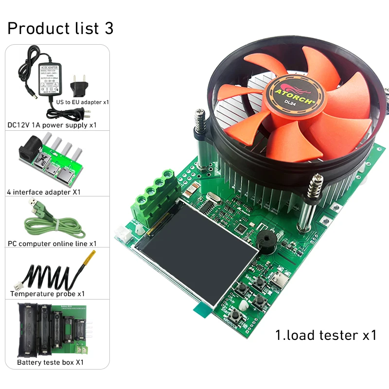 150W 4-draden batterijcapaciteitstester 2,4 inch TFT-kleurenscherm CNC-type elektronische belasting stroomontladingstester met EU-adapter - afbeelding 1