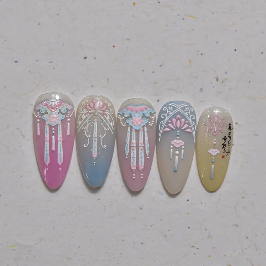 5D قصر زي ملصقات الأظافر اليشم قلادة مروحة زهرة الصينية شيونغسام الإغاثة مسمار الفن ملصقات الرجعية الإطار مسمار ملصقات فنية #5