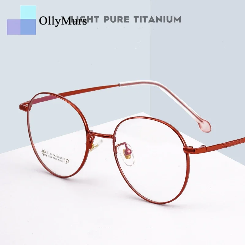 

OLLYMURS ультра легкая оправа для очков из чистого титана в стиле ретро, круглая декоративная оптическая оправа для очков по рецепту, женская оправа 2054