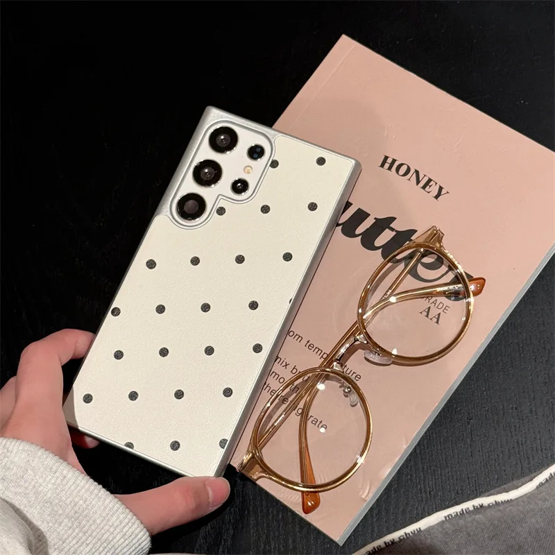 Creative Leather Polka Dots Case for Samsung Galaxy S22 S23 S24 Ultra S24+ S24 Plus Cover Case